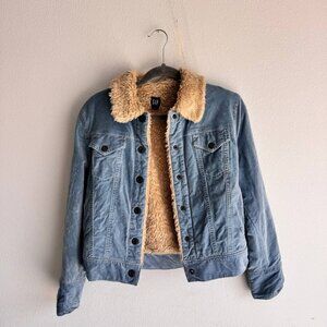 GAP Blue velvet, shearling lined jacket